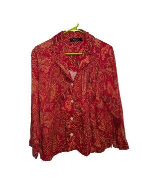 Lauren Ralph Lauren Womens Button-Up Paisley Red Pajama Shirt PXL
